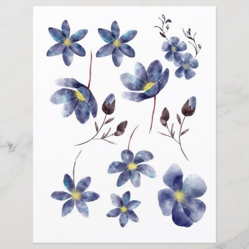 Watercolor blue flowers to cut out and collage