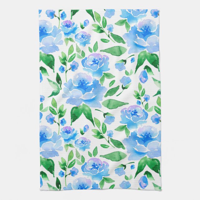 Watercolor blue flowers towel (Vertical)