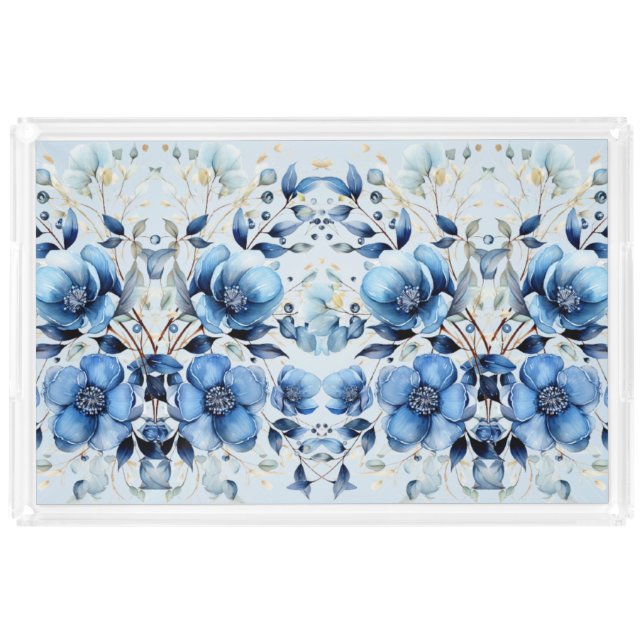 Watercolor Blue Flowers Vanity Tray (Front)