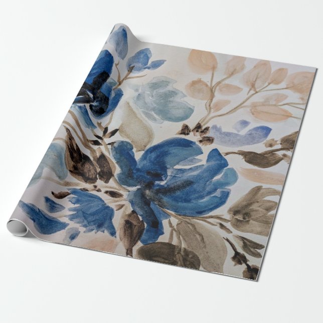 Watercolor (Blue Flowers) Wrapping Paper (Unrolled)
