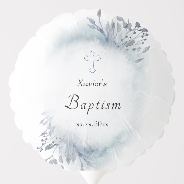 watercolor blue foliage | Baptism  Balloon (Front)