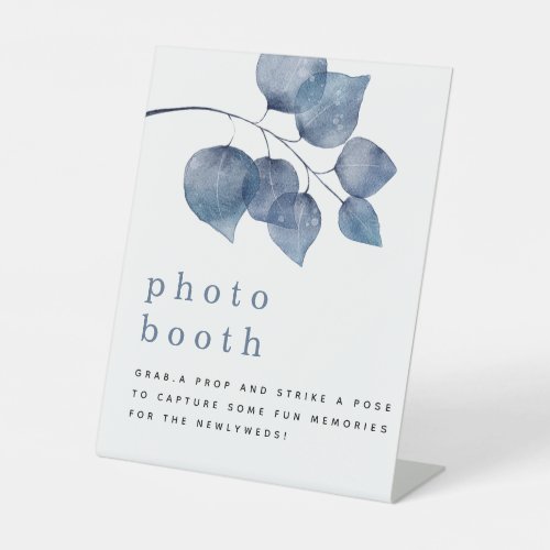 Watercolor Blue Foliage Photo Booth Wedding Pedestal Sign