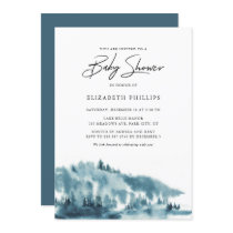 Watercolor Blue Forest Winter Baby Shower Invitation