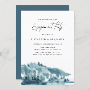 Watercolor Blue Forest Winter Engagement Party Invitation