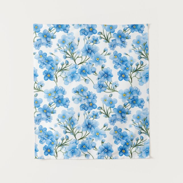 Watercolor Blue Forget Me Not Flower Pattern Tapestry (Front)