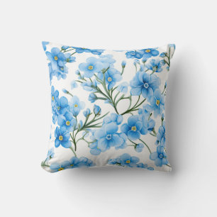 Watercolor Blue Forget Me Not Flower Pattern Throw Pillow