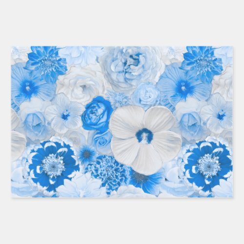 Watercolor Blue Garden Flowers Any Occasion  Wrapping Paper Sheets