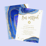 Watercolor Blue Geode with Gold | Bar Mitzvah Invitation<br><div class="desc">These elegant,  modern Bar Mitzvah invitations feature trendy blue watercolor geode stones with faux gold handwritten script,  Star of David,  and accents.</div>