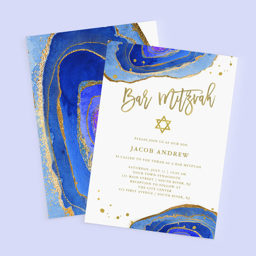 Watercolor Blue Geode with Gold | Bar Mitzvah