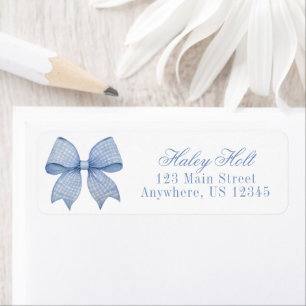 Watercolor Blue Gingham Bow Label