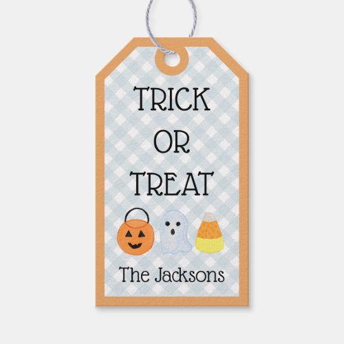 Watercolor Blue Gingham Ghost Trick Or Treat  Gift Tags