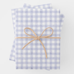 Watercolor Blue Gingham Wrapping Paper Sheets