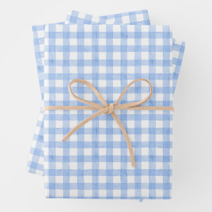 Watercolor Blue Gingham Wrapping Paper Sheets