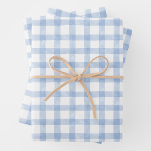 Watercolor Blue Gingham Wrapping Paper Sheets
