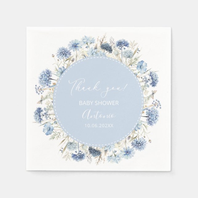  Watercolor  Blue girl  Boy baby shower  Napkins (Front)