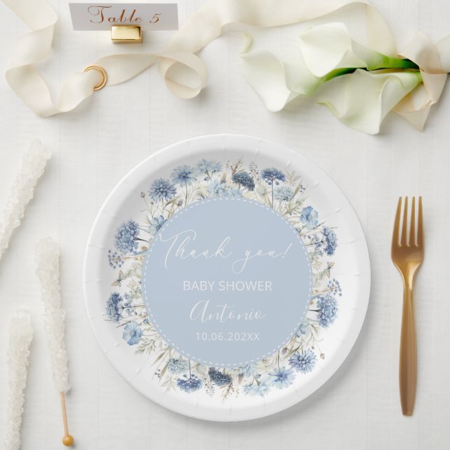  Watercolor  Blue girl  Boy baby shower  Paper Plates (Wedding)