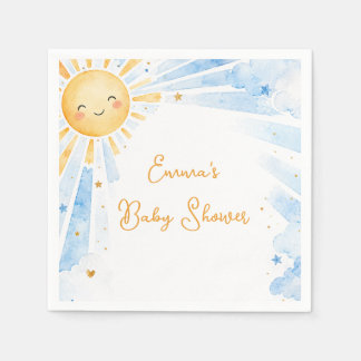 Watercolor Blue & Gold Baby Boy Baby Shower Napkins