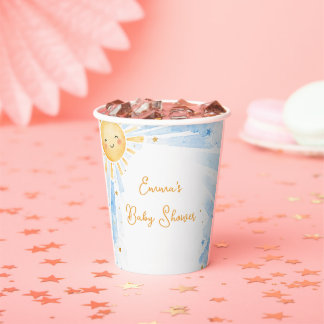 Watercolor Blue & Gold Baby Boy Baby Shower Paper Cups