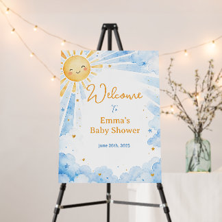 Watercolor Blue & Gold Baby Shower Welcome Signs