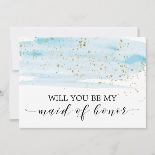 Watercolor Blue  Gold Be My Maid of Honor Invitation