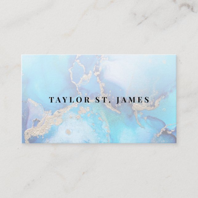 Watercolor Blue Gold  Business Card (Front)
