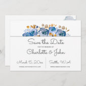 Watercolor Blue Gold Floral save the dates Save The Date (Front/Back)