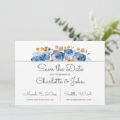 Watercolor Blue Gold Floral save the dates Save The Date (Standing Front)