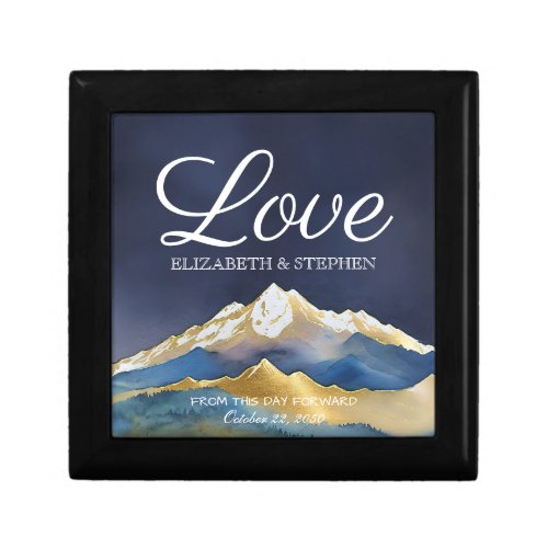 Watercolor Blue Gold Foil Mountain Outdoor Wedding Gift Box