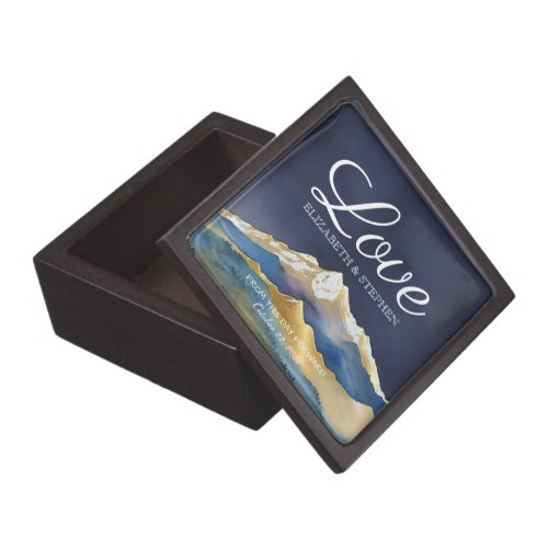 Watercolor Blue Gold Foil Mountain Outdoor Wedding Gift Box