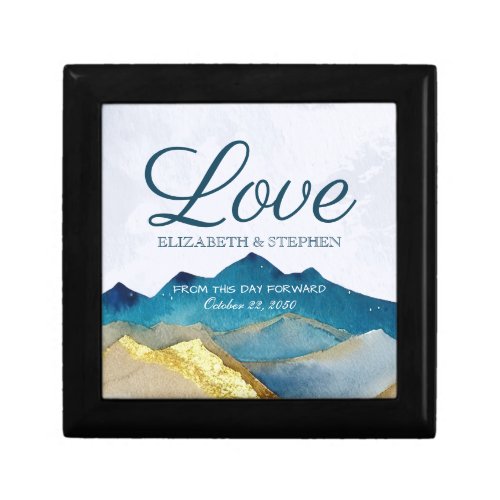 Watercolor Blue Gold Foil Mountain Outdoor Wedding Gift Box