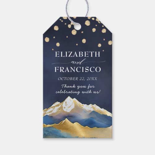 Watercolor Blue Gold Foil Mountain Outdoor Wedding Gift Tags