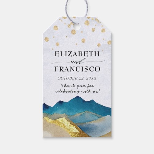 Watercolor Blue Gold Foil Mountain Outdoor Wedding Gift Tags
