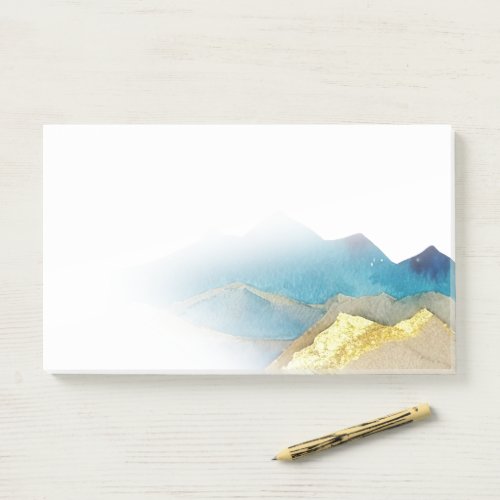 Watercolor Blue Gold Foil Mountain Outdoor Wedding Post_it Notes