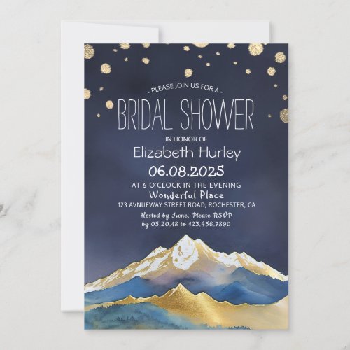 Watercolor Blue Gold Foil Mountains Bridal Shower  Invitation