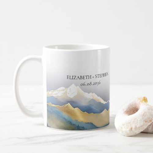 Watercolor Blue Gold Foil Mountains Weddings Gifts Coffee Mug