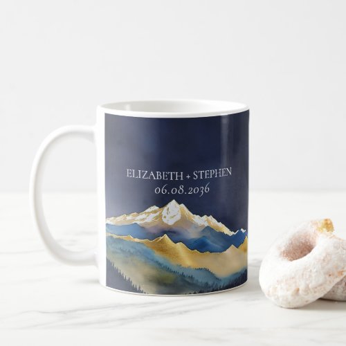 Watercolor Blue Gold Foil Mountains Weddings Gifts Coffee Mug