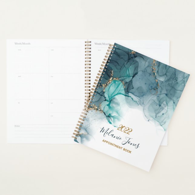 Watercolor blue gold glitter appointment book planner (Display)