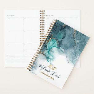 Watercolor blue gold glitter appointment book planner