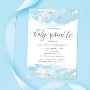 Watercolor blue gold glitter boy baby sprinkle invitation