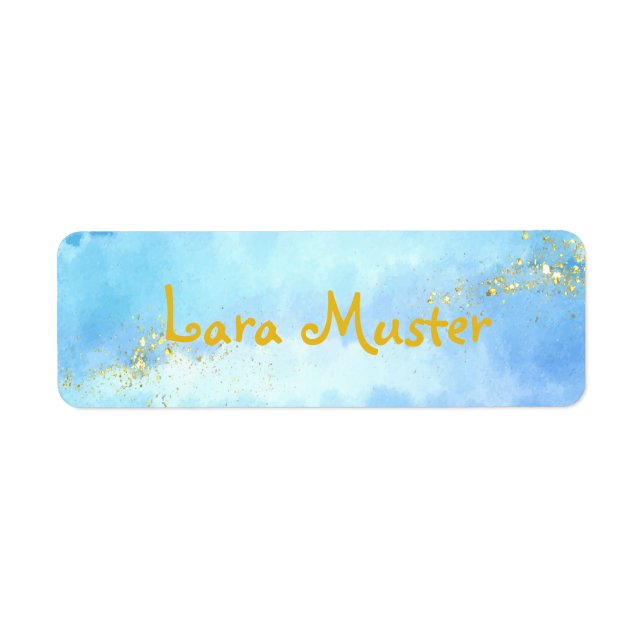 Watercolor - blue - Gold glitter Label (Front)
