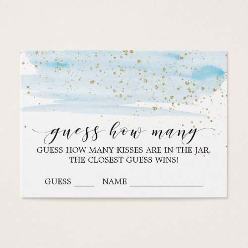 Watercolor Blue  Gold Guess How Many Kisses Card