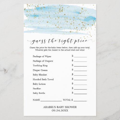 Watercolor Blue  Gold Guess The Right Price Game