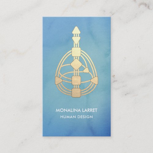 Watercolor Blue  Gold Human Design Body Graph Business Card