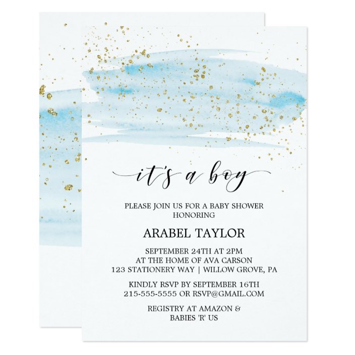 baby blue and gold baby shower invitations