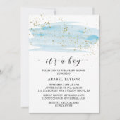 Watercolor Blue & Gold It's A Boy Baby Shower Invitation (Front)