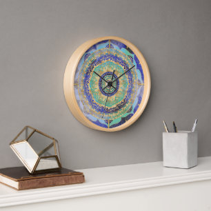 Watercolor Blue Gold Mandala Clock