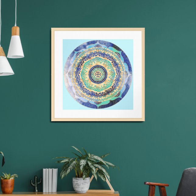 Watercolor Blue Gold Mandala  Framed Art (Living Room 2)