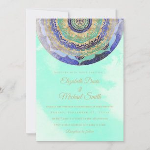 Watercolor Blue Gold Mandala Invitation