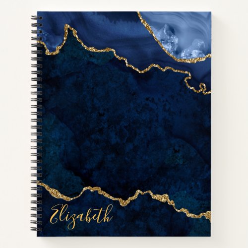 Watercolor Blue Gold Marble Agate Geode Notebook