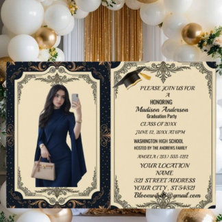 Watercolor Blue Gold Marble Agate Graduation Party Foil Card